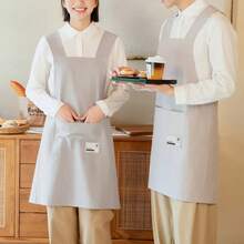 Women's Japanese Adjustable Wide Shoulder Strap Apron Back Cross Design For Kitchen Cooking Baking Gardening Plus Size C6OM - 深灰色 - 查看 5