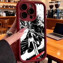 Funda de teléfono con diseño de guerrero anime en blanco y negro con acento rojo para iPhone 14 Pro Max 13 12 11  Galaxy S23 S22 S21 Plus, funda protectora, regalo de pareja para él y ella, regalo de San Valentín o cumpleaños - Burdeos - Ver 7
