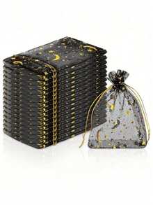 10pcs/30pcs/50pcs/100pcs Moon And Star Printed Zipper Organza Bags, Gift Packaging Bags, DIY Gift Bags, Suitable For Occasions Such As Cosmetics, Jewelry, Bride-Related Scenarios, Souvenirs, Valentine's Day, Easter, Graduation Ceremonies, Back-To-School Season, Thanksgiving Day, Holiday Parties, Etc.Ramadan - Multicolor - View 2