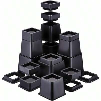 Adjustable Bed Risers Furniture Elevation In 12 3 4 5 6 7 8 9 10 Inch Heights Heavy Duty Risers For Couch Sofa Table Chair Supports Up To 6 000 Lbs16pcs Furinture Leg Risers,  Versatile Elevation, Stackable Risers, Sturdy Supports, Durable Risers