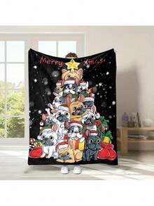 Cozy Christmas Dog Tree Print Throw Blanket - Soft Flannel, All-Season Comfort For Couch, Bed, Office & Travel - Perfect Gift For Family And Friends