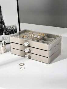 1 件装，3 层，透明，天鹅绒面料，亚克力首饰收纳盒 - 大容量，可收纳耳环、戒指和项链；适合居家和旅行；防褪色加厚抽屉设计（含首饰托盘）；现代风格女士首饰盒；多抽屉首饰收纳盒 - 大容量，可收纳耳环