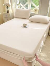 1 szt. Supermiękkie, jednokolorowe prześcieradło z dopasowaną gumką, Pościel, Lekkie prześcieradło, Kremowobiały pokrowiec na materac, Prześcieradło z dopasowaną gumką z głębokimi kieszeniami, Miękkie i oddychające, Do łóżek o różnych rozmiarach – jednoosobowych, dwuosobowych, królewskich i królewskich, Odpowiednie na każdą porę roku, Wystrój pokoju