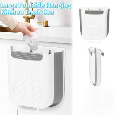 Foldable Trash Can Home Use No-Drilling Wall-Mounted Kitchen Bin Large Capacity Multi-Functional Waste Bin Fits Under Cabinet Doors Versatile For Desks, Sinks, Bathrooms, Dorms Heavy-Duty Load Capacity With Shape Retention