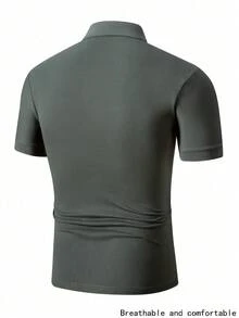 WASSUP OTHER 男士衬衫，男士宽松休闲商务POLO衫，时尚针织衫，翻领休闲T恤，短袖 - 墨綠色 - 查看 3