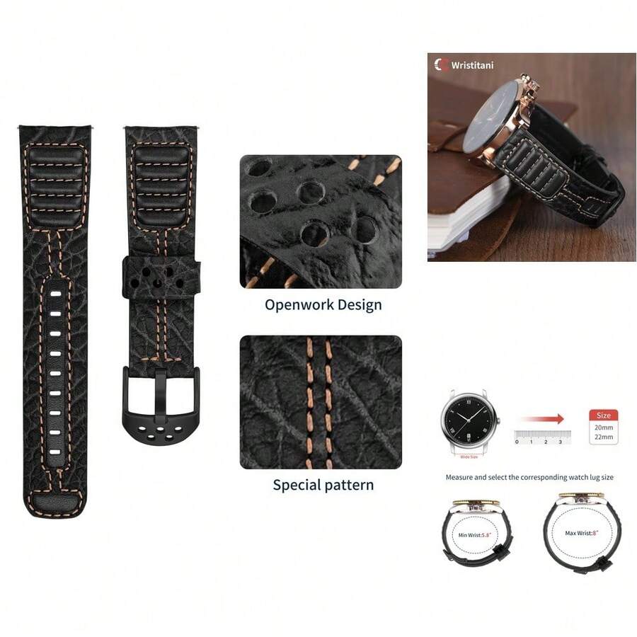 Correa de Reloj de Cuero Auténtico de 20/22mm con Cierre Rápido - Recambio para Reloj de Hombre, Nº114 en de - Negro+Marrón - Ver 1