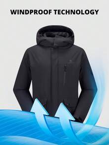 CAMEL CROWN 男士滑雪夹克冬季保暖雪地外套防水防风衣连帽工作外套单板滑雪夹克 - 黑色 - 查看 4