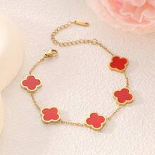 1 件时尚优雅不锈钢四叶草和珍珠母银手链，高端花卉珠宝礼物，适合送给女朋友 - 銀色 - 查看 15