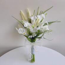 婚礼新娘玫瑰马蹄莲花束派对装饰人造花新娘捧花，婚礼花束，婚礼手捧花，新娘送礼会婚礼仪式周年纪念情人节配饰