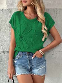 Elegant Women Loose Knit Sleeveless Vest, Casual Versatile Basic Top, Retro Vintage Style, Suitable For Spring/Summer, Back To School Season, Christmas, Thanksgiving, New Year And Other Occasions (Flower Placement Random)