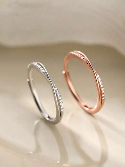 1個 ミニマリスト ラインとラインストーンのデコレーション クロスフィンガーリング、エレガントでシンプルなスタイル