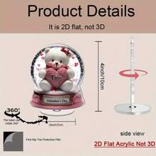 1件2D平面可旋转亚克力桌面摆件，可爱的泰迪熊抱着一颗写有“爱”字的大红心，置于精美的雪球中，温馨浪漫的家居装饰或礼品，极具收藏价值。 - 彩色 - 查看 5