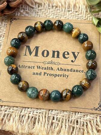 YAUKIA สร้อยข้อมือหินกรีนมอสอาเกต หินตาเสือ สำหรับผู้หญิงและผู้ชาย ป้องกันความวิตกกังวล สร้อยข้อมือแบบยืดได้ ช่วยให้สงบ สำหรับความมั่งคั่งและมีหลักแหล่ง เครื่องประดับสำหรับโยคะและการทำสมาธิ