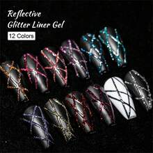 Mtssii Champagne Gold Reflective Glitter Liner Gel Nail Polish Bright Sparkling French Pink Paint Spider Liner Gel Semi Permanent Nail Painting UV Gel Superflash Style Pull Line Graffiti Stripe DIY French Nail Design Soak Off Nail Vanish Nail Supplies - 香檳色 - 查看 4
