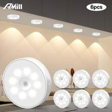 AMILL 6-Pack 8LED USB Rechargeable Motion Sensor Night Light, Magnetic Adhesive Wall Lamp, White/Warm White, For Stairs, Closet, Bedroom, Bedside, Shoe Cabinet Lighting, 36V LED, 250mAh Battery, Home Use - White - View 2