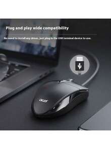 Acer Wired Mouse, Portable Office Mouse, Home/Business/Gaming Lightweight Silent Mouse, USB Plug And Play, Suitable For Laptop/Desktop, Black, M119 - Black - View 3