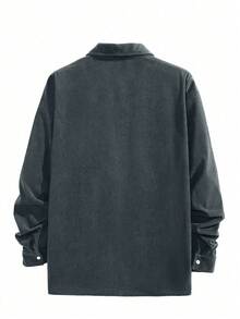 Camisa polo de manga larga con cuello de pana para hombre, ajuste holgado informal de un solo color, para primavera y otoño - Gris Claro - Ver 2