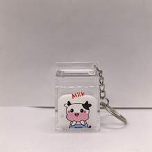 Móc khóa hình hộp sữa lỏng bằng acrylic, có in họa tiết, dùng để trang trí túi xách, bên trong có sữa lỏng màu trắng, phụ kiện thời trang và dễ thương, móc khóa sáng tạo. - hộp sữa - Xem 8