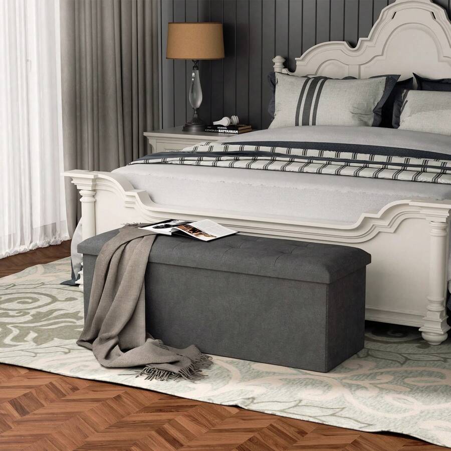 43" Dark Gray Folding Storage Ottoman Foot Stool Bench Chest W/Flipping Lid - 深灰色 - 查看 1