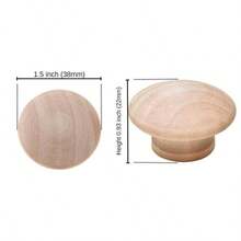 6 Pack Round Wood Drawer Knob 1-1/2" Unfinished Cabinet Pulls Handles Hardware For Drawer Wardrobe Dresser - 木頭 - 查看 3