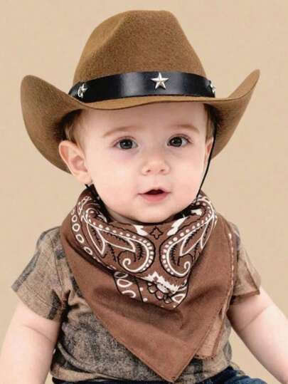 Set de 2 piezas Sombrero de vaquero occidental y babero para bebé, accesorios de fotografía para recién nacidos, set de decoración de estilo western creativo, regalo para revelación de género, artículos esenciales para recién nacidos