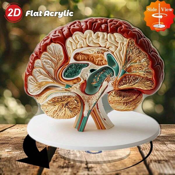 2D Flat,(0.3cm Thickness) Rotatable Acrylic Desktop Decoration With Vivid Anatomical Brain Models For Relaxation And Educational Display, Set Of 1, Suitable For Daily Use, Office Or Art Display, 2D Flat