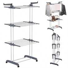 4-Tier Large Capacity Clothes Dryer Upgrade With Wheels, Foldable Stainless Steel Clothes Dryer, Sturdy Indoor/Outdoor Clothes Dryer, Space-Saving, Grey - 淺灰色 - 查看 10