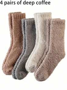 2双/4双装珊瑚绒女袜，加厚保暖绒毛睡袜，适合居家穿着和产后恢复，尺码35-43，秋冬季，蓬松柔软