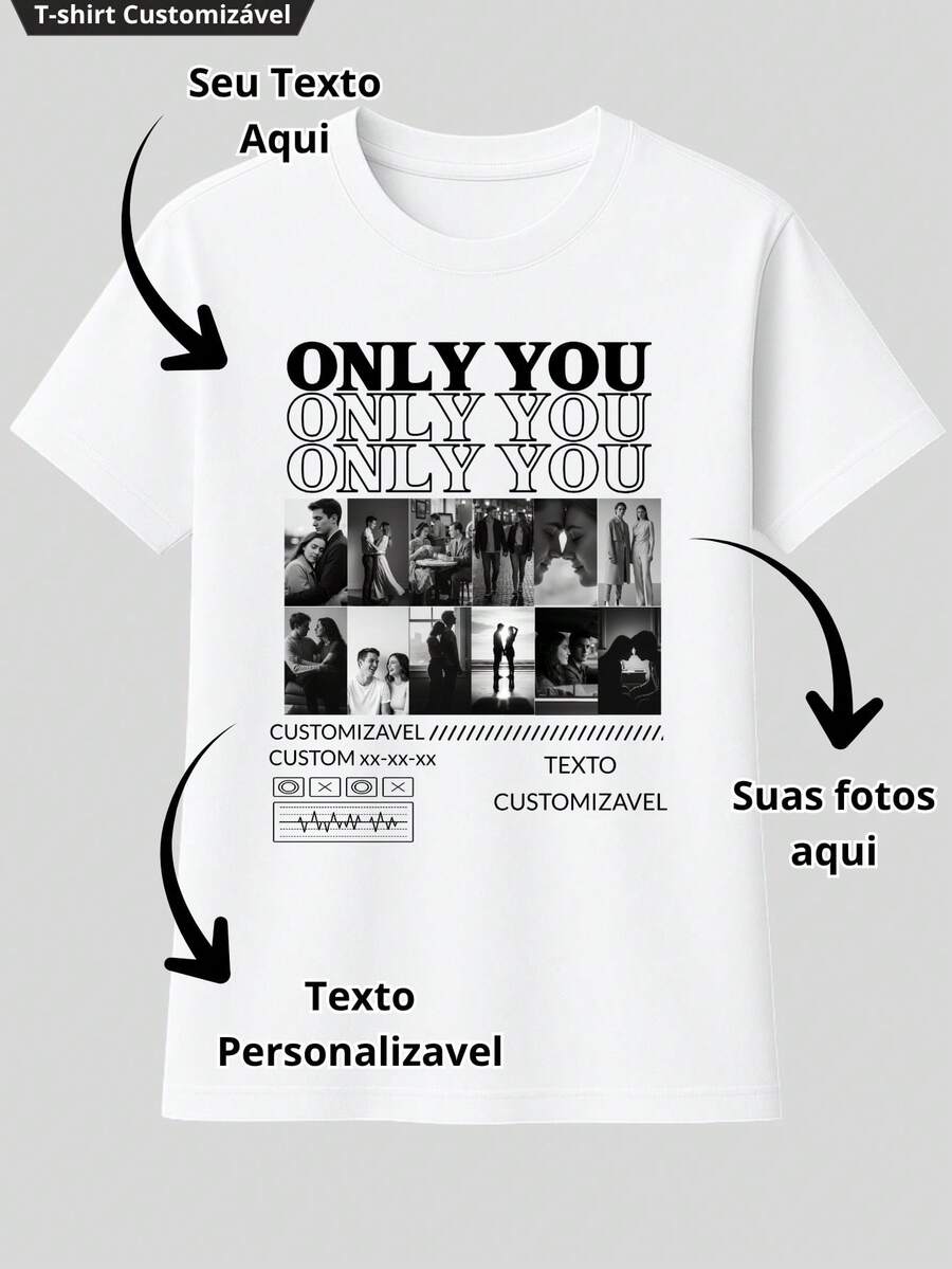Personalized Valentine's Day T-Shirt With Couple Photo - 白色 - 查看 1
