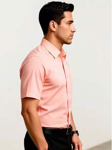 Rand paul Men's Plain Slim Fit Short Sleeve Dress Shirt With Pocket - Màu Hồng  San hô - Xem 3