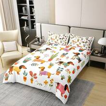% Cotton Pink Dachshund Comforter Cover, Flower Floral Bedding Set, Kawaii Sausage Dog Duvet Cover, Lovely Puppy Quilt Cover, Soft Comfy, Dachshund Bedding - 棕色 白色 紅色 - 查看 6