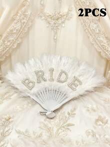 1 件仿羽毛扇，珍珠新娘羽毛扇，单件女士派对新娘婚礼装饰，手持扇，适合作为服装配饰和派对装饰，也适合婚礼、夏季生日、海滩、返校、学习用品和房间装饰。 - 彩色 - 查看 14