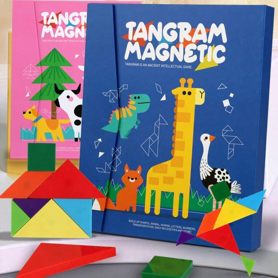 1件裝磁性七巧板拼圖書 蒙特梭利幼兒玩具 磁性玩具 磁性遊戲 學齡前學習活動 旅行玩具 教育玩具 拼圖圖案積木書 STEM玩具 3-8歲男孩女孩生日聖誕禮物
