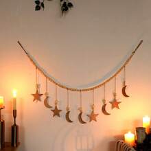 1件手工木制月亮、星星和流苏花环，波西米亚风格家居装饰，适用于客厅、卧室、办公室，营造温馨优雅的氛围，是节日装饰的理想之选，优雅的墙面挂饰。 - 彩色 - 查看 8