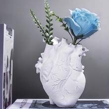 Heart Shaped Resin Vase - Anatomical Human Heart Flower Pot Planter, Nordic Modern Desktop Decor For Farmhouse Living Room, Bedroom, Valentine's Day Gift Home - 白色 - 查看 9