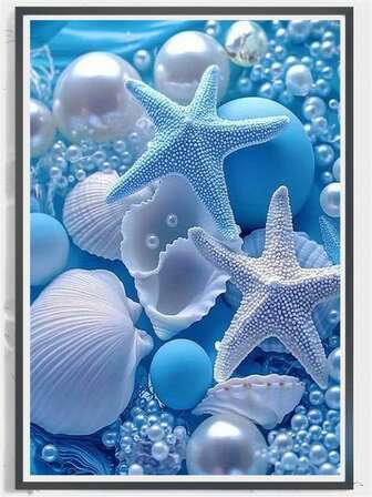 1 pieza Kit de pintura de diamantes de perforación completa de 5D, pintura de arte de perlas de concha de estrella de mar, artesanía de pintura de diamantes, arte decorativo de mosaico de pared, adecuado para principiantes, decoración del hogar, sala de estar, oficina, regalo de vacaciones