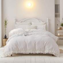 Merryword% Cotton Ruffled Duvet Cover Set King, White Shabby Chic Farmhouse Bedding Set French Country Cute Comforter Cover