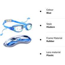 Equipo de gafas de natación 5 en 1: gafas de natación antivaho con protección UV con gorro de natación, tapones para los oídos, clip para la nariz, estuche para gafas para adultos y jóvenes - Azul - Ver 6