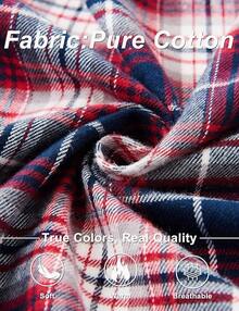 Flannel Shirt For Men Cotton Long Sleeve Plaid Shirt Lightweight Button Up Checkered Shirt Jacket With 2 Pockets - Đỏ trắng - Xem 6