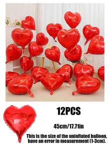 12pcs 18 Inch Red, White, Black, Cream, Gold, Rose Gold, Pink, Silver, Blue Heart-Shaped Aluminum Foil Balloons, Suitable For Birthday Party, Wedding Engagement, Confession, Love Party, Valentine's Day, Anniversary, Event Party Decoration - Multicolor - View 15