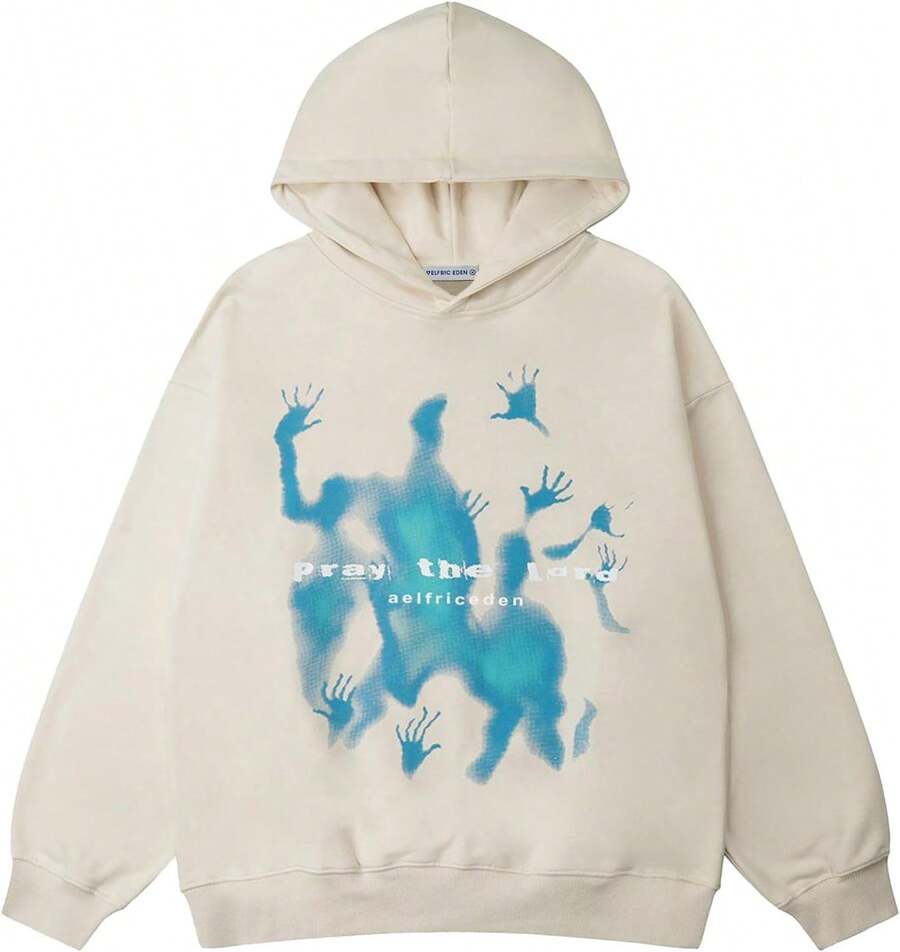 Classic Graphic White Hoodies Vintage Printed Hoodie Sweatshirt Casual Oversized Long Sleeve Streetwear Hooded Pullover - 白色1 - 查看 1