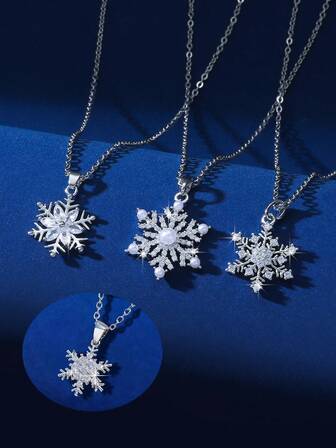 1 件时尚浪漫的珍珠雪花吊坠项链，精致颈链，适合圣诞节送给家人和朋友的多功能礼物