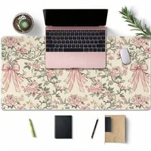 1pc Vintage Floral Desk Mat: Pink Bow Chinese Style Mouse Pad, Gaming/Office Mouse Pad, Desktop Accessory, Computer Accessory Pad, Non-Slip Base And Stitched Edge Keyboard Mouse Mat, Computer Long Desk Mat, Suitable For Gaming And Office - Multicolor - View 4