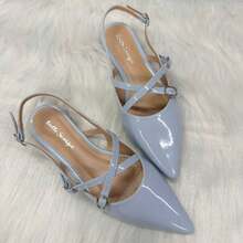 Women's Comfortable Casual Patent Leather Slingback Sandal With Buckle - Màu xanh nhạt - Xem 2