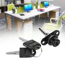 Cerradura de Cajón Gabinete Escritorio Armario Archivador 2 Piezas Cerradura de Émbolo Cerradura con Llave para la  de Oficina Casa Hogar Muebles 16mm Black single lock - como en la foto - Ver 3