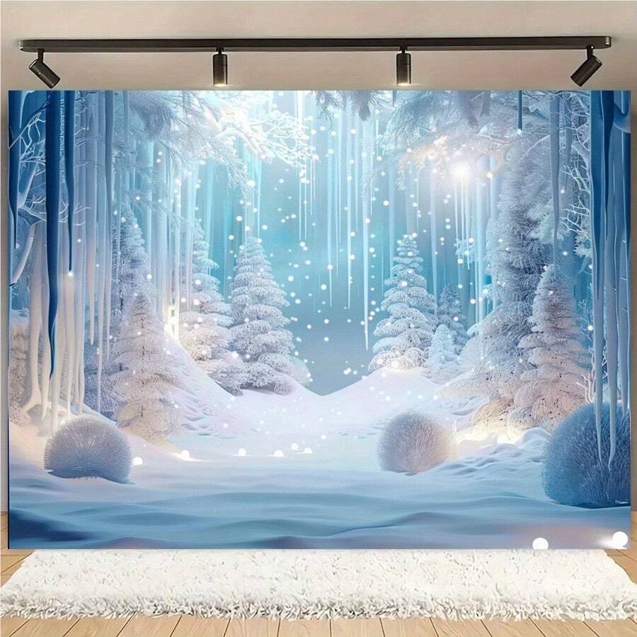 2D Flat 2D Banner 1pc Ice And Snow World Photography Backdrop - Christmas Winter Frozen Scene Studio Props For Indoor & Outdoor Party Decorations Wjh Winter Christmas Theme Background Cloth Winter Door Banner Christmas Background Cloth Snowman Theme Background Cloth Lightweight Cloth Durable Fabric Event Planners Holiday Decorators - 彩色 - 查看 1