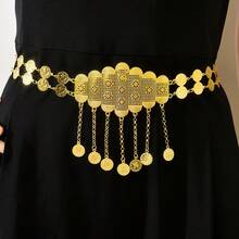 1pc Handmade Vintage Middle Eastern Palace Style Hollow Carved Coin Tassel Adjustable Waist Belt, Traditional Wedding Accessory To Add Ceremonial Elegance Valentine's Day Accessories