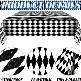 1件/3件装黑白格子桌布，塑料菱形桌布，137*274厘米，适用于仙境主题派对、下午茶派对、露营野餐、婚礼、生日、万圣节派对装饰