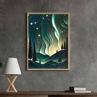 1pc Unframed Canvas Poster, Modern Art, Northern Lights Poster, Ideal Gift For Bedroom Living Room Corridor, Wall Art, Wall Decor, Winter Decor, Room Decoration