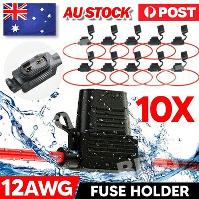 10 Pcs 12V 30A Standard Blade Inline Fuse Holder With Waterproof Dustproof Cover